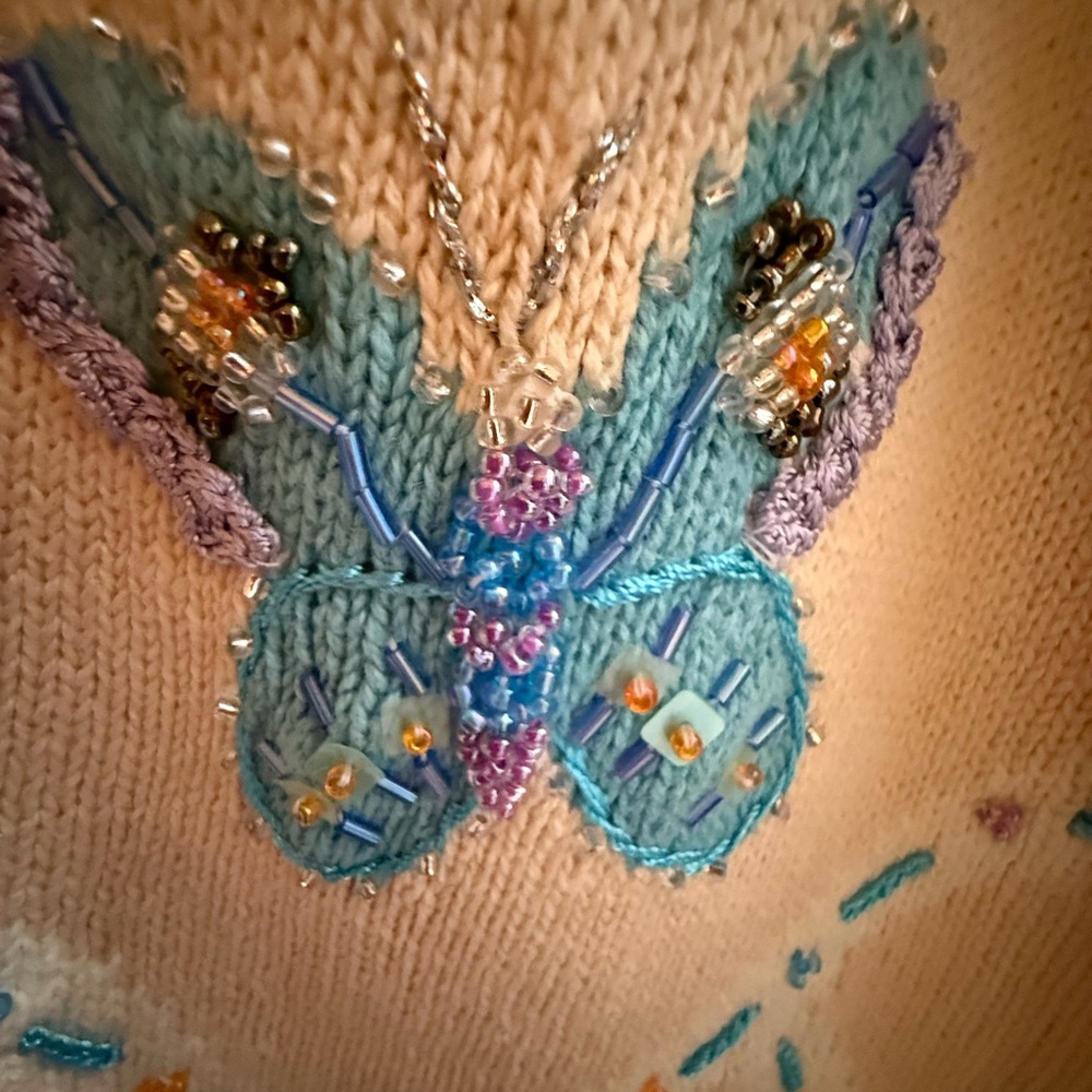 Storybook Knits Cream Cardigan with Butterfly Embroidery - Picture 10 of 14